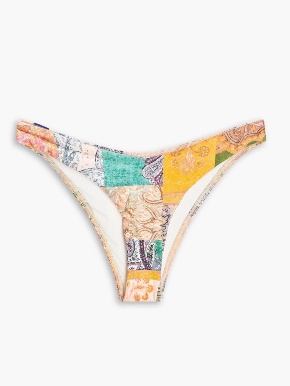 Zimmermann patchwork-effect paisley-print mid-rise bikini briefs